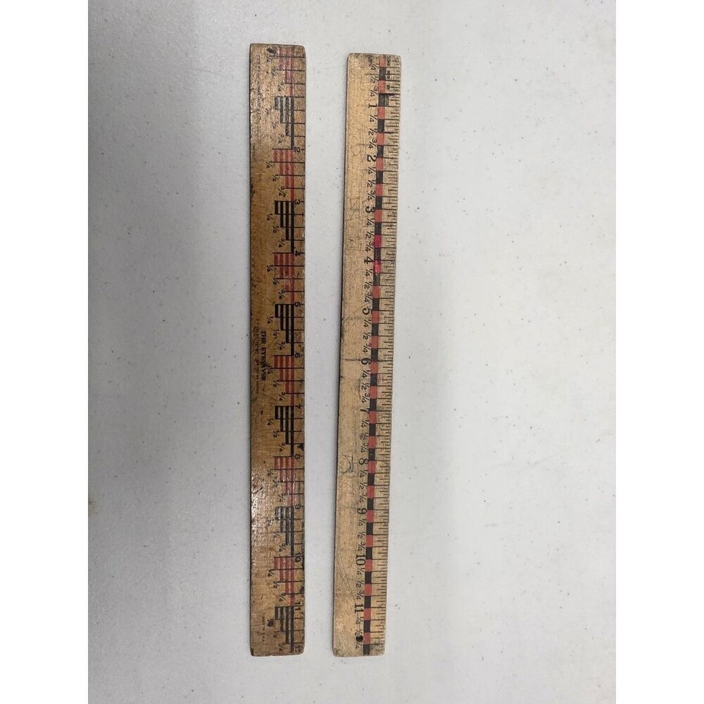 Vintage S.P. & S. Co. Eyesaver Wooden Rulers - Pair, Made in USA, Pre-1930s